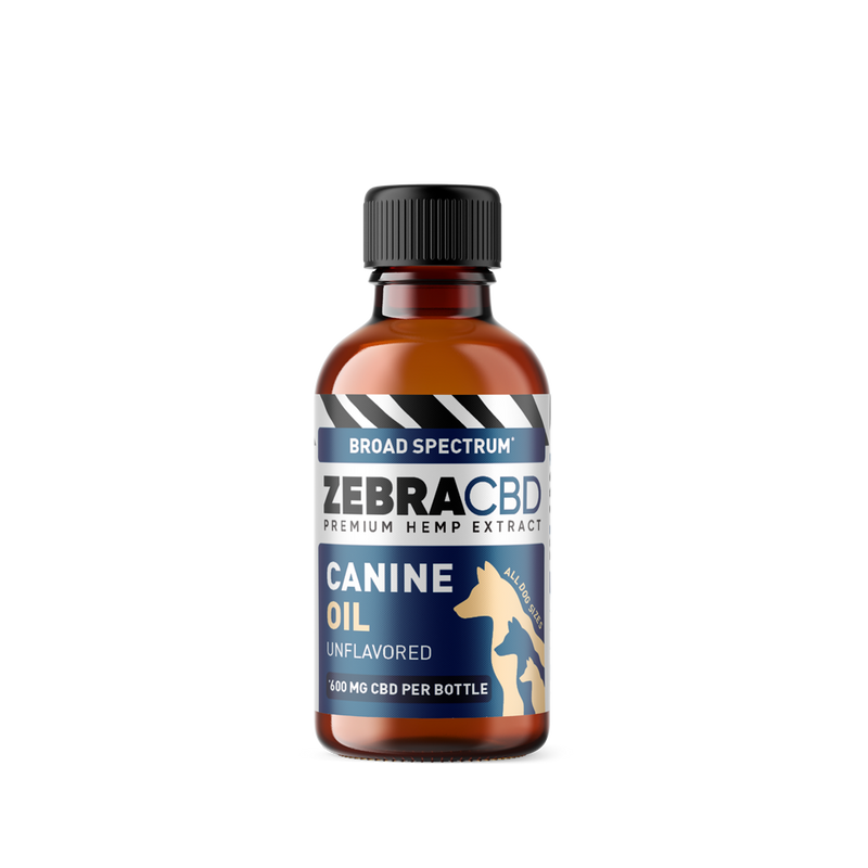 A bottle of Zebra CBD unflavored canine oil
