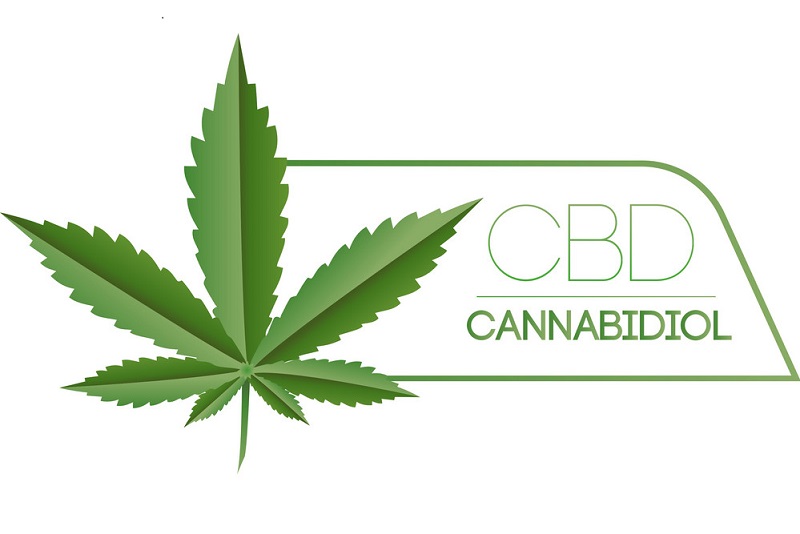 A cannabis leaf with the word CBD and cannabidiol