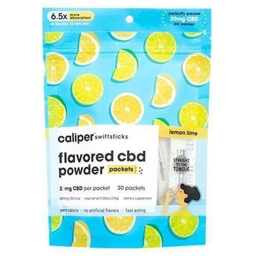 A Pack of lemon-lime flavored Caliper CBD swiftsticks powder