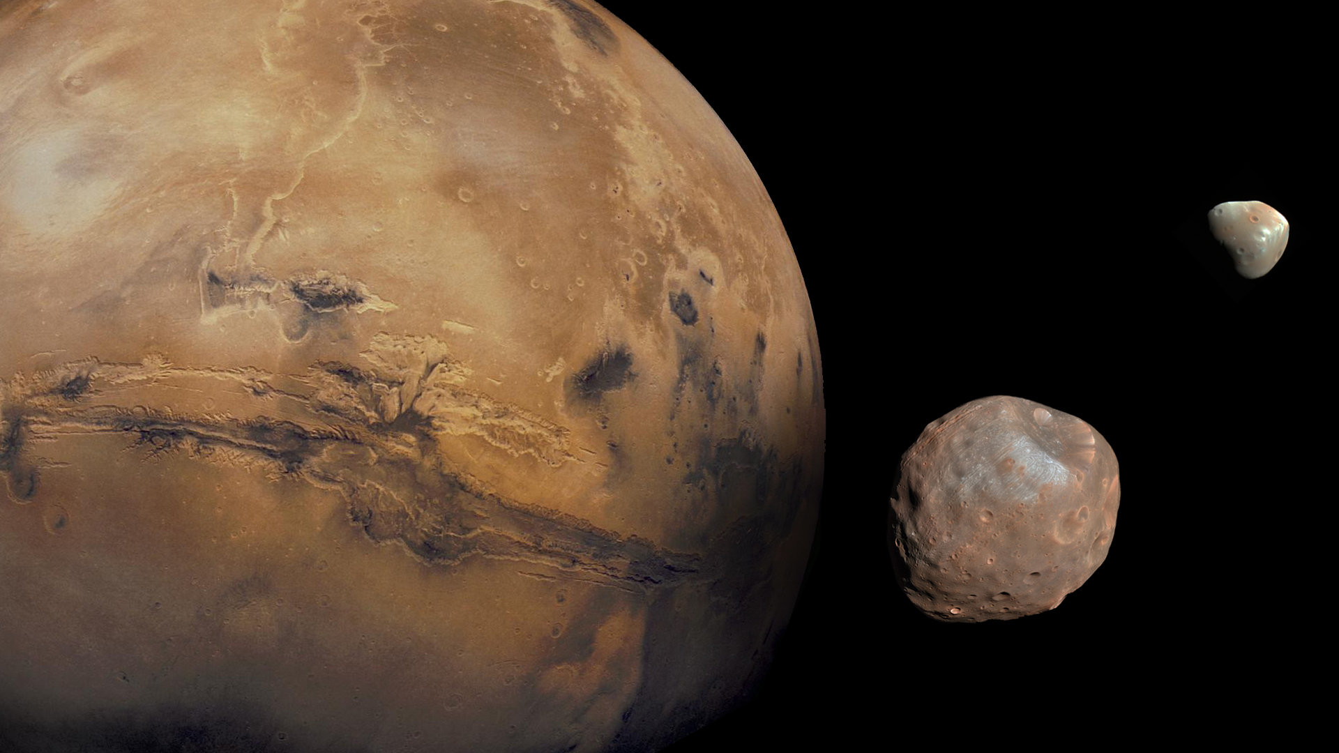 Two asteroids floating close to Mars