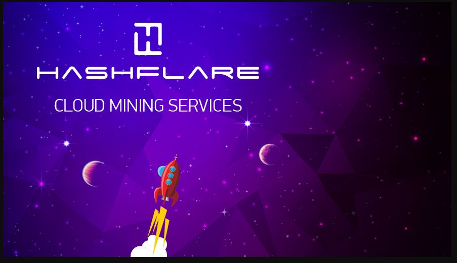 The official Hashflare logo with a red rocket flying to the sky