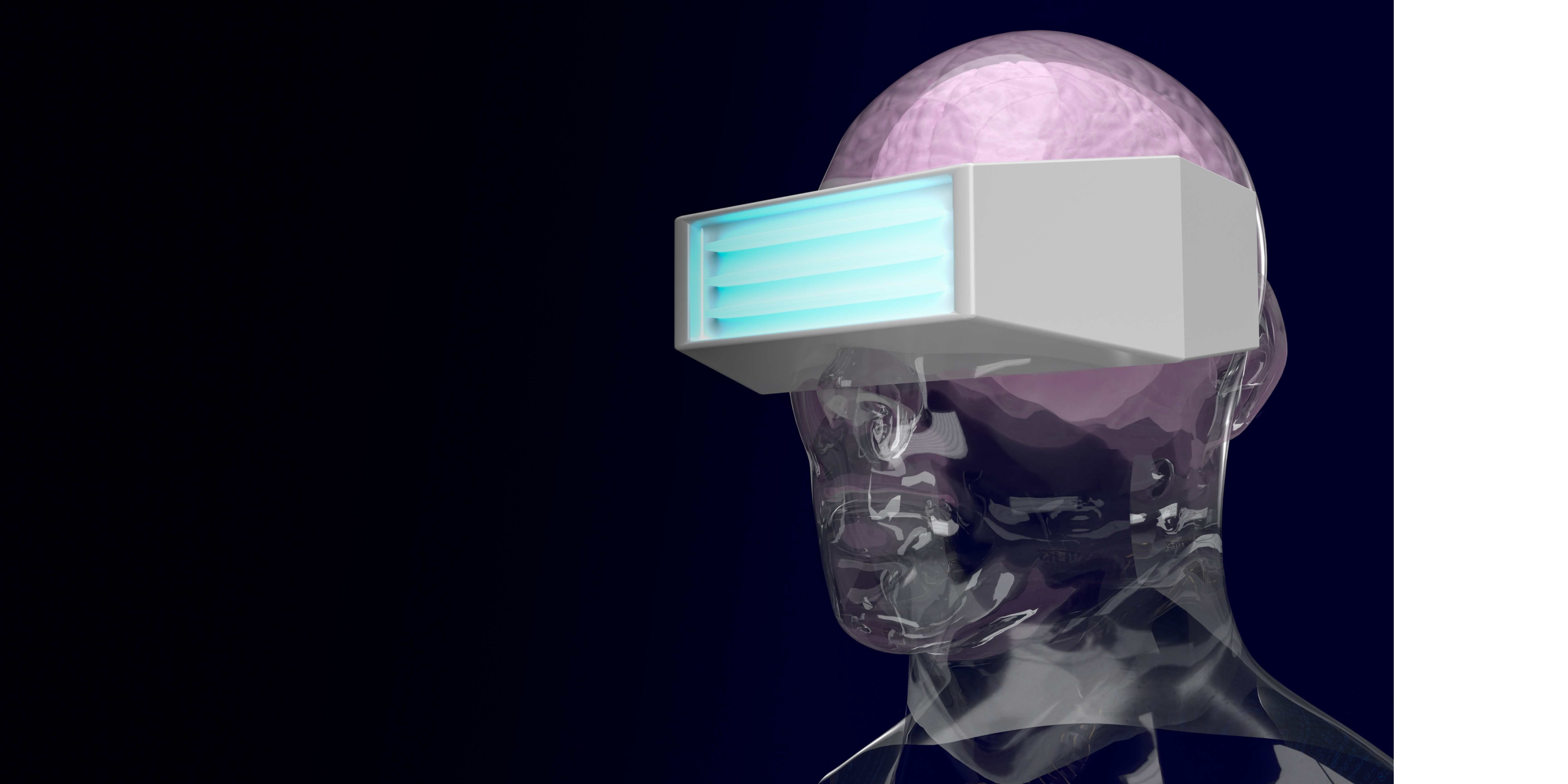 A hologram of a human wearing a virtual reality headset